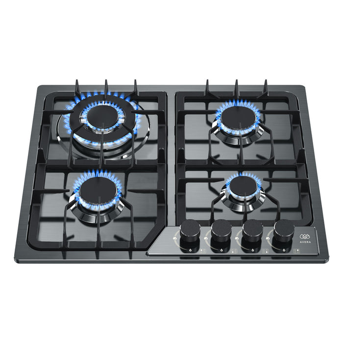 Parrilla de gas 4 quemadores 58 cm en acero inoxidable - negro