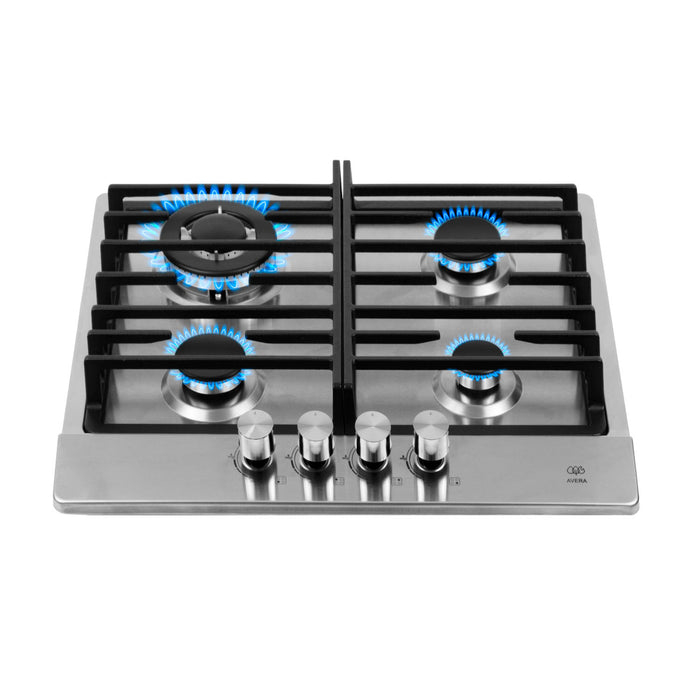 Parrilla de gas 4 quemadores 58 cm en acero inoxidable con perillas centrales