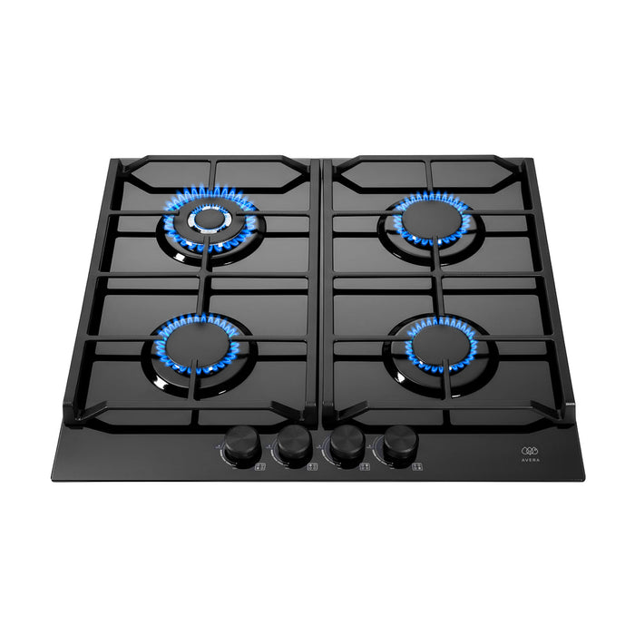 Parrilla de gas 4 quemadores 59 cm en vidrio templado premium - negro