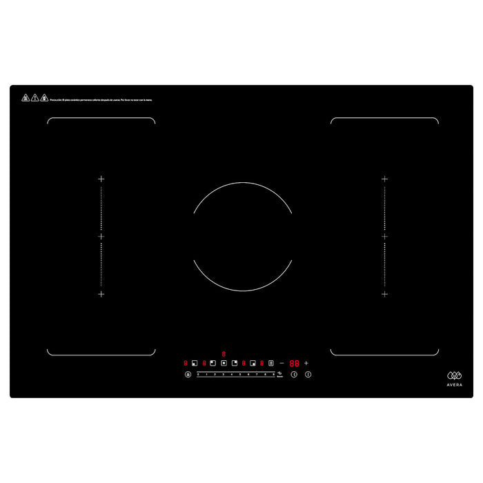 Parrilla de inducción 5 quemadores 2 zonas flex 77 cm con función booster 7400 - 8000 W 220V