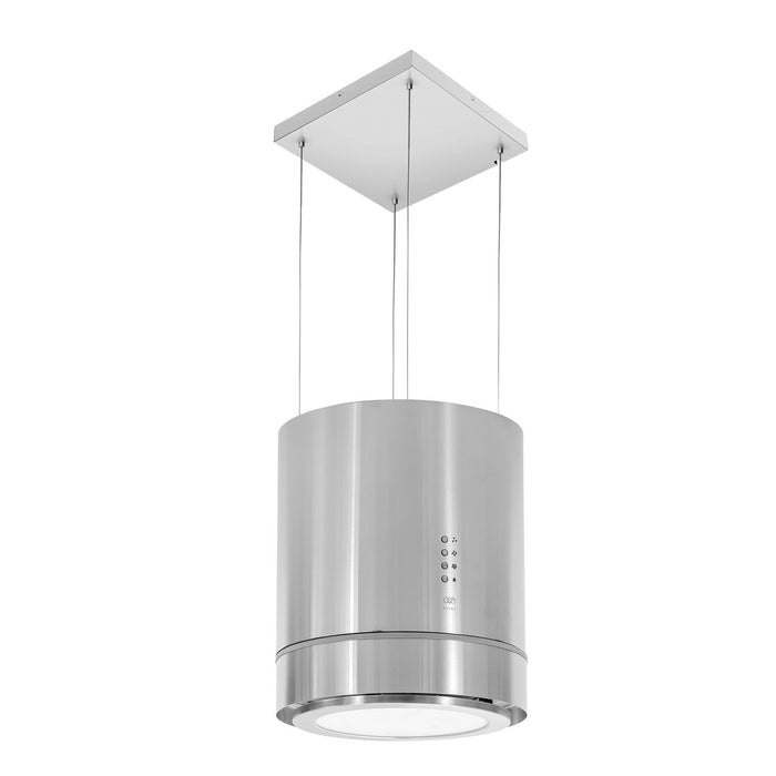 Campana de cocina de isla cilíndrica 38 cm acero inoxidable y lámpara decorativa