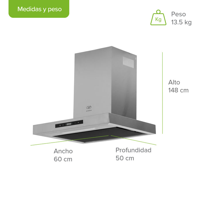 Campana de cocina de pared tipo T 60 cm acero inoxidable con tecnología sin contacto