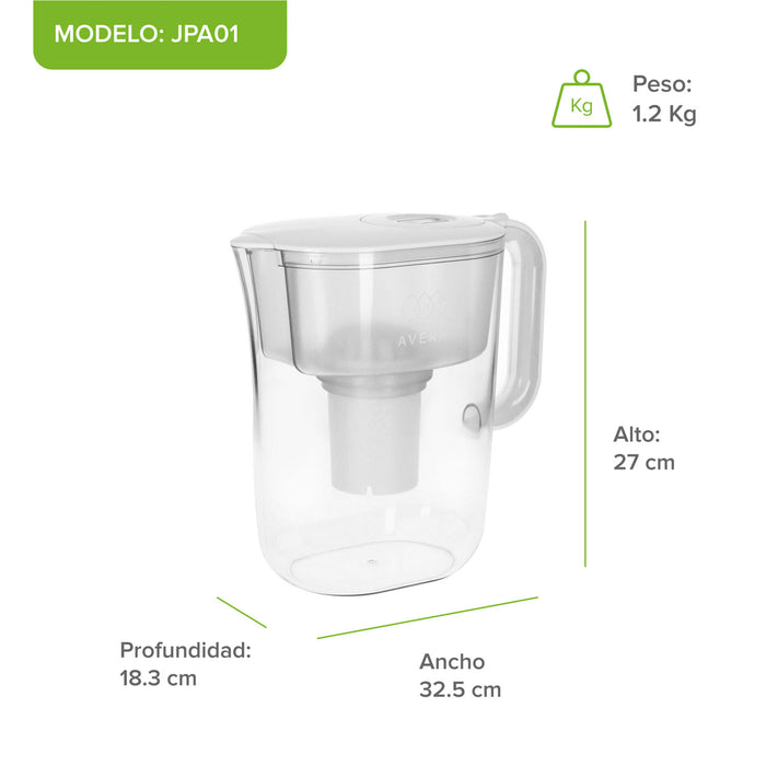Jarra filtradora de agua 3.5 L - filtro de carbón activado de carga de plata