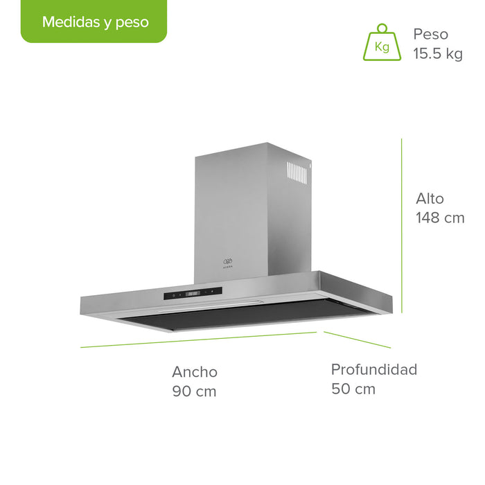 Campana de cocina de pared tipo T 90 cm acero inoxidable con tecnología sin contacto