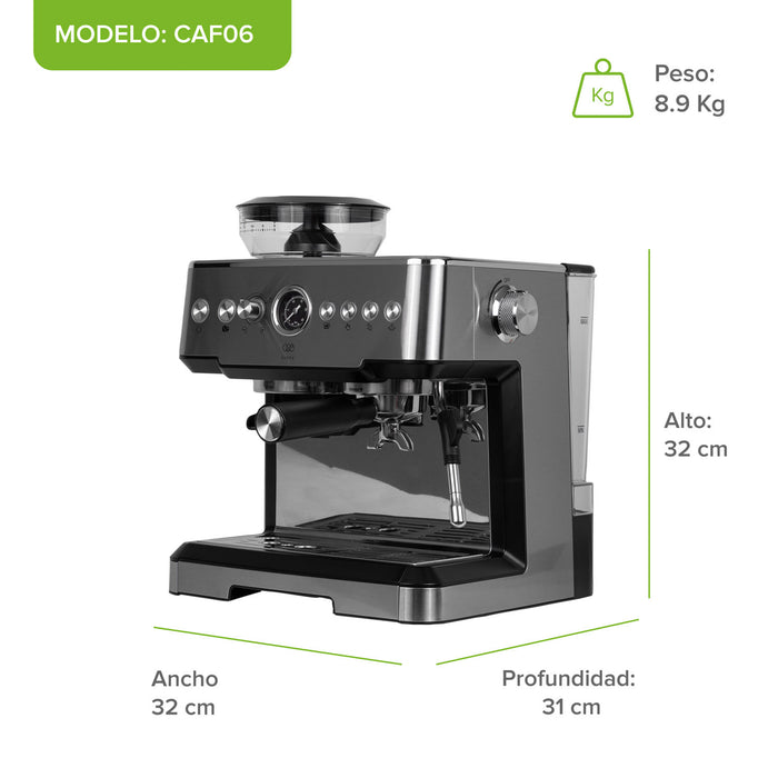 Máquina de café espresso 2.8L con molino, espumador y 19 bares de presión