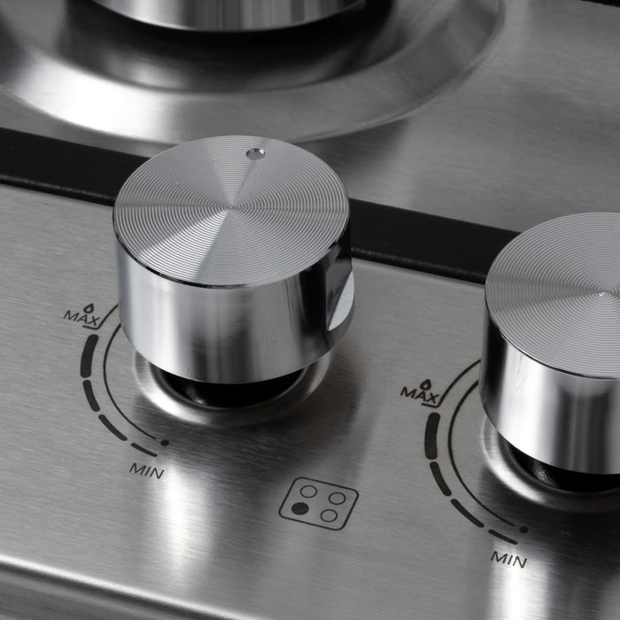 Parrilla de gas 4 quemadores 58 cm en acero inoxidable con perillas centrales