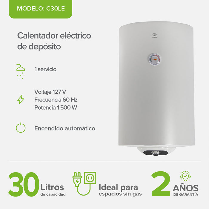 Calentador de agua de depósito eléctrico 30 Litros 127 V, 1 Servicio