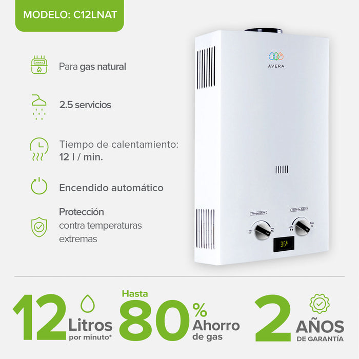 Calentador de agua instantáneo para gas LP 12 Litros/Minuto, 2.5 Servicios