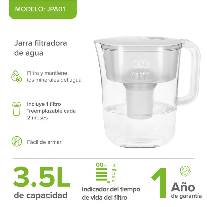 Jarra filtradora de agua 3.5 L - filtro de carbón activado de carga de plata