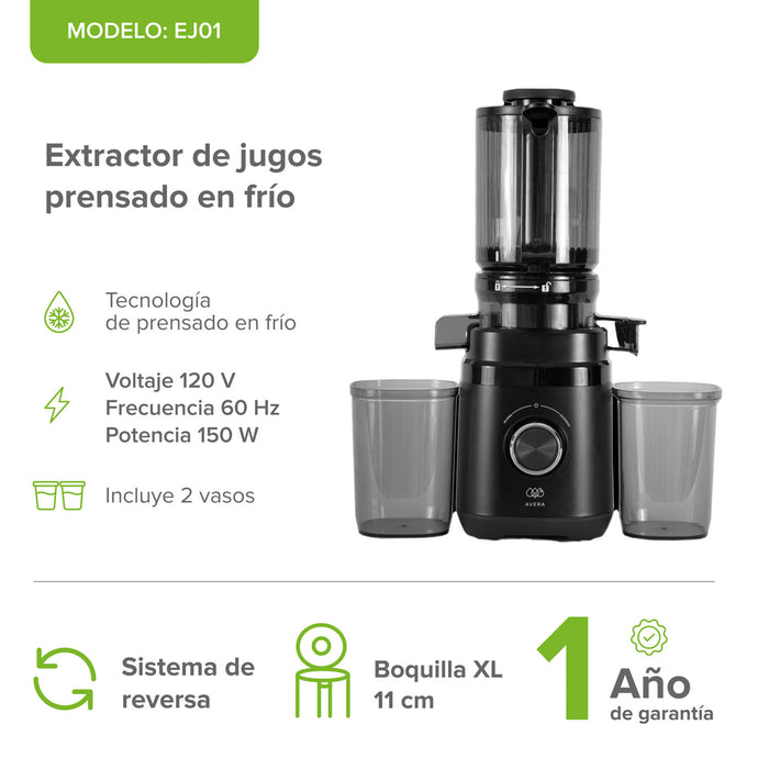 Extractor de jugos prensado en frío con tubo de alimentación 11 cm 150 W