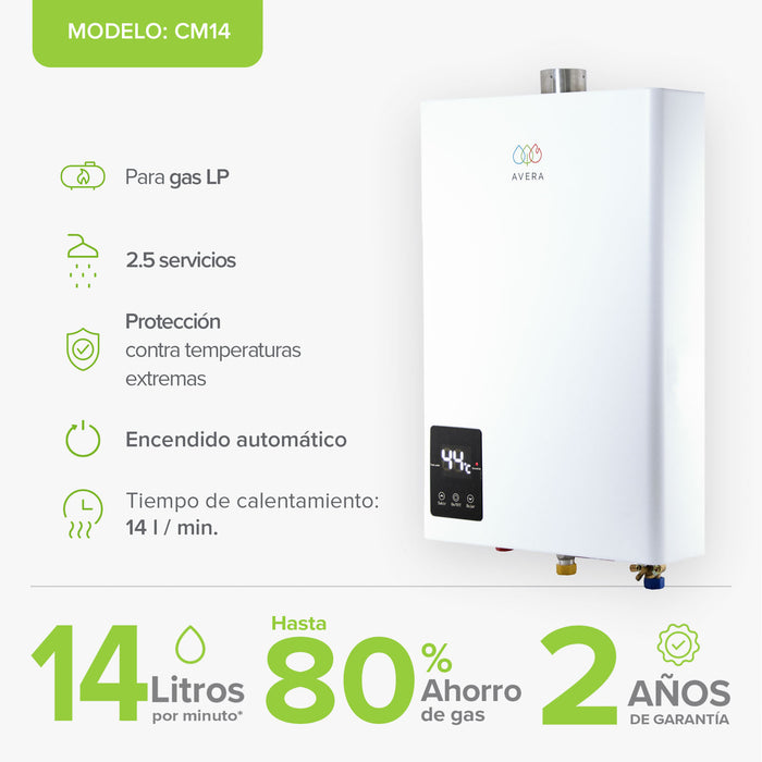Combo Calentador modulante gas LP 14 L + Presurizador 35 L