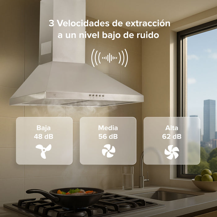 Campana de cocina de pared piramidal 60 cm en acero inoxidable