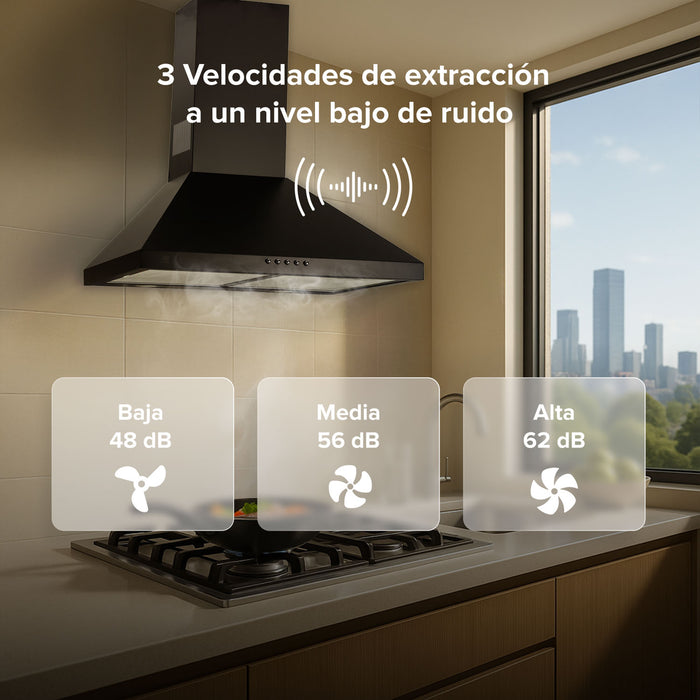 Campana de cocina de pared piramidal 60 cm en acero inoxidable - negro
