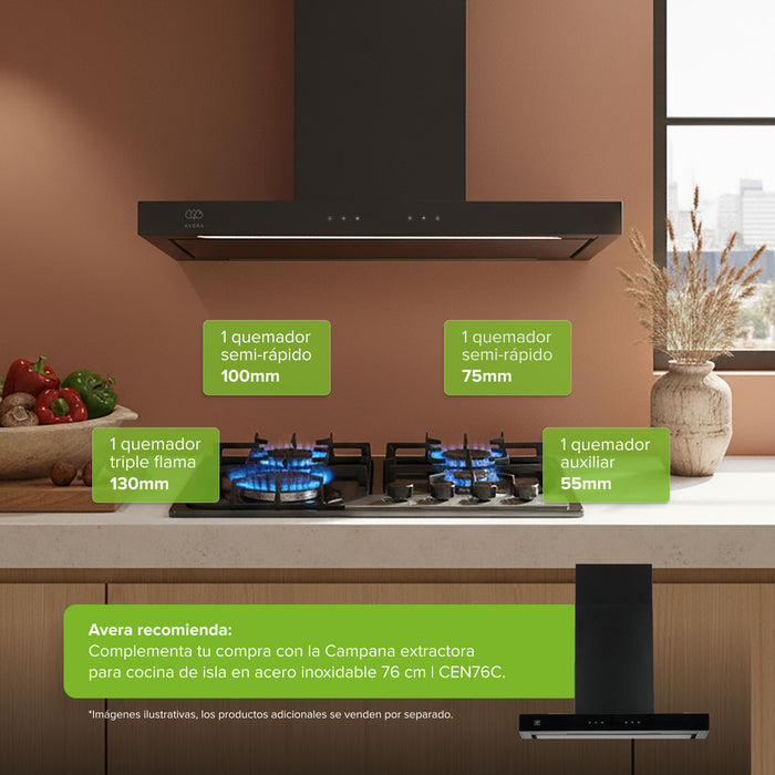 Parrilla de gas 4 quemadores 59 cm en acero inoxidable - negro