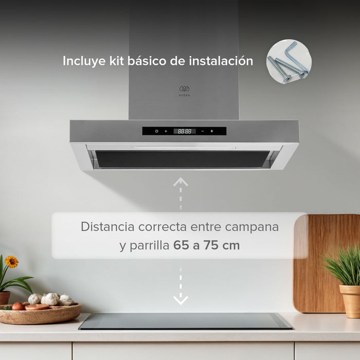 Campana de cocina de pared tipo T 60 cm acero inoxidable con tecnología sin contacto