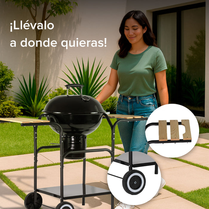 Asador de carbón de 18" 44 cm con termómetro, bandeja de cenizas y mesas laterales