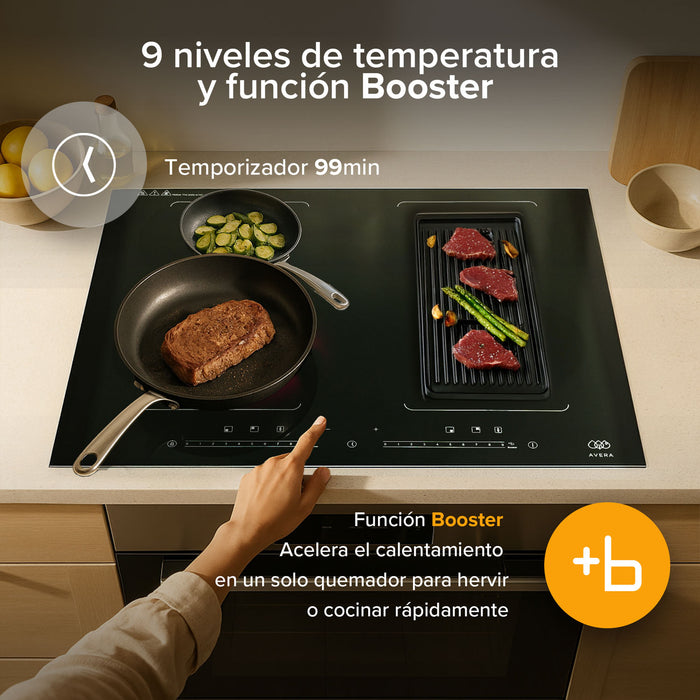 Parrilla de inducción 4 quemadores 2 zonas flex 59 cm con función booster 7000 - 8000 W 220V