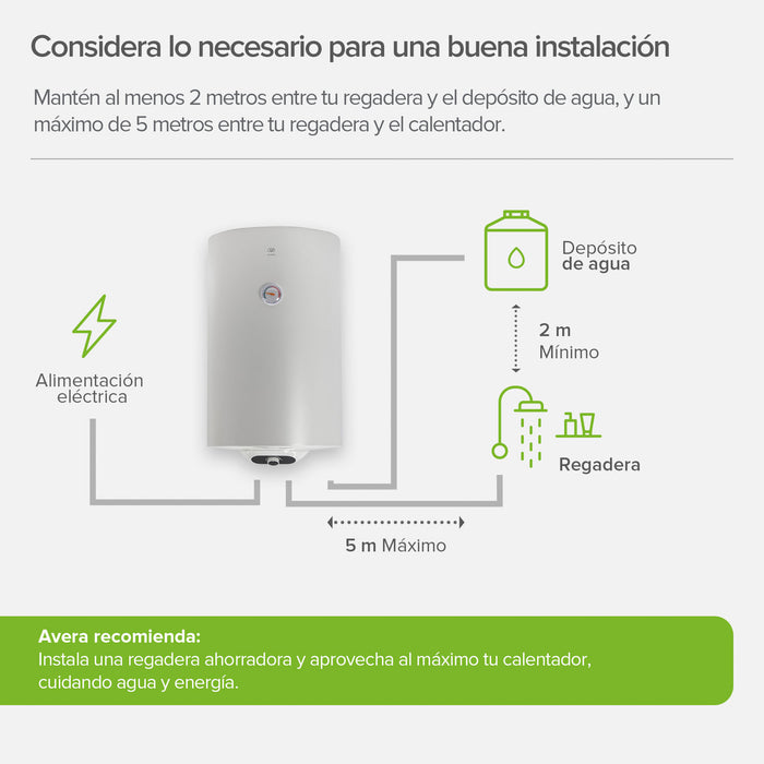 Calentador de agua de depósito eléctrico 30 Litros 127 V, 1 Servicio