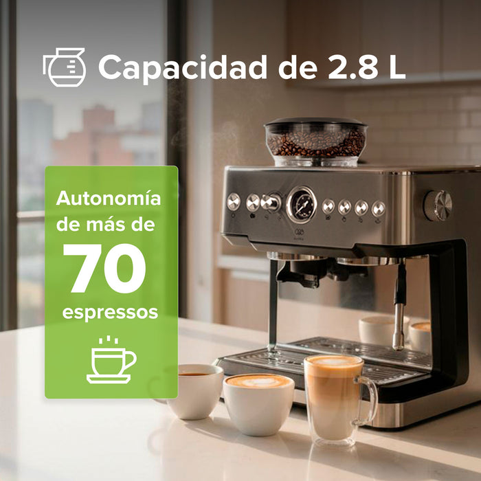 Máquina de café espresso 2.8L con molino, espumador y 19 bares de presión