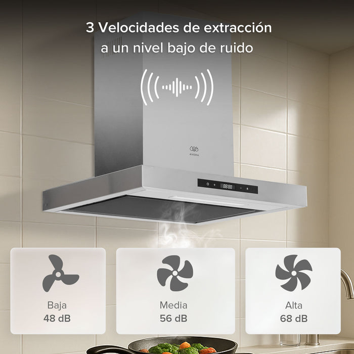 Campana de cocina de pared tipo T 60 cm acero inoxidable con tecnología sin contacto