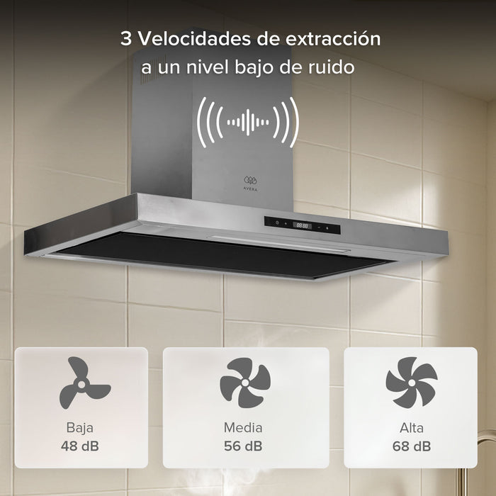 Campana de cocina de pared tipo T 90 cm acero inoxidable con tecnología sin contacto