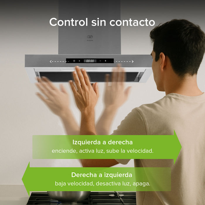 Campana de cocina de pared tipo T 60 cm acero inoxidable con tecnología sin contacto