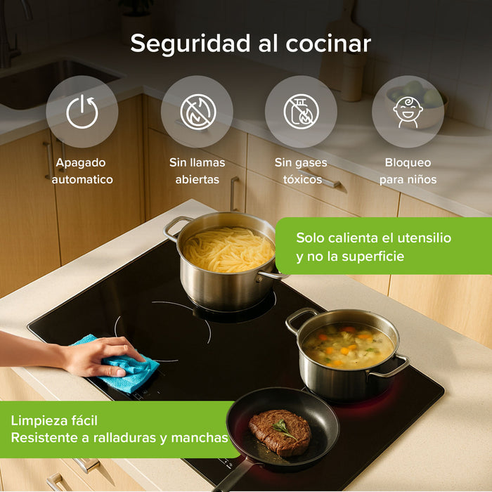 Parrilla de inducción 4 quemadores 1 zona flex 59 cm con función booster 7000 - 8000 W 220V
