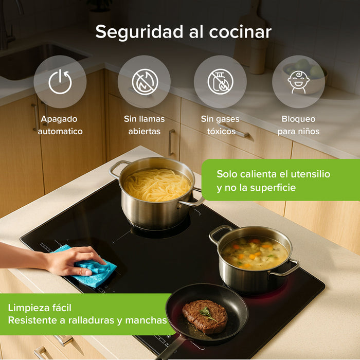 Parrilla de inducción 4 quemadores 2 zonas flex 59 cm con función booster 7000 - 8000 W 220V
