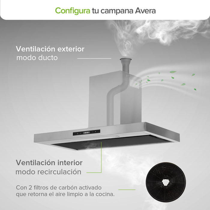 Campana de cocina de pared tipo T 90 cm acero inoxidable con tecnología sin contacto