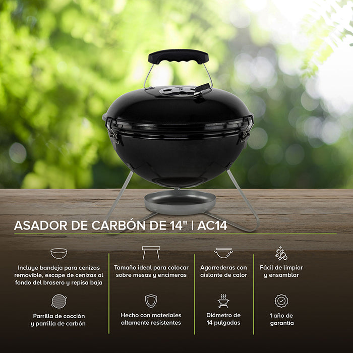 Características del asador de carbón de 14  pulgadas