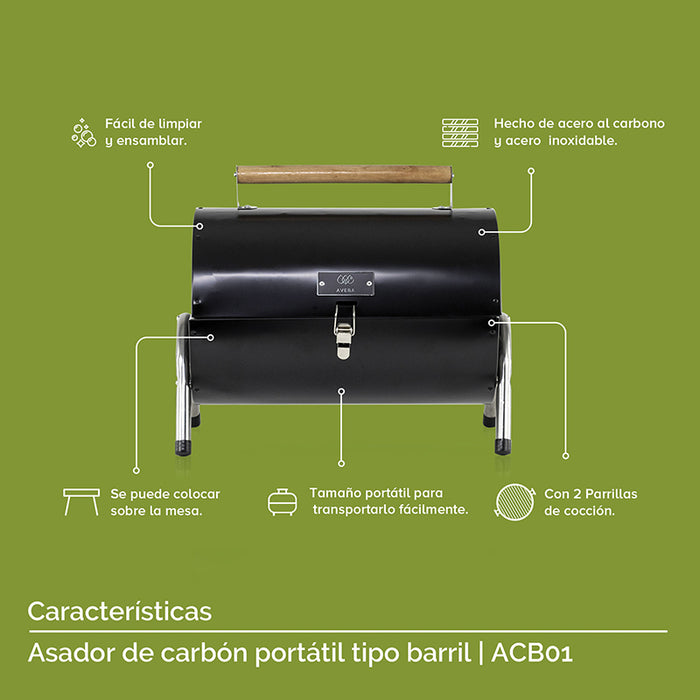 Partes del asador pequeño: hecho de acero inoxidable y acero al carbono, 2 parrillas de cocción, 4 patitas para mayor soporte.