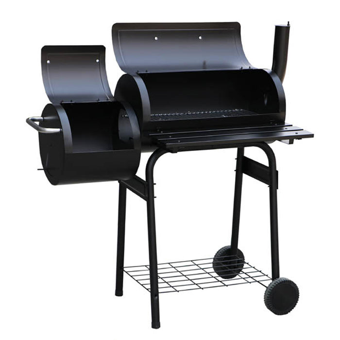Asador de carbón 2 en 1 con ahumador lateral, chimenea y termómetro