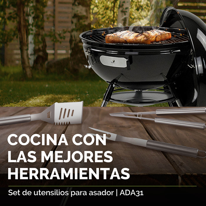 Kit de utensilios para asador de acero inoxidable - 31 piezas