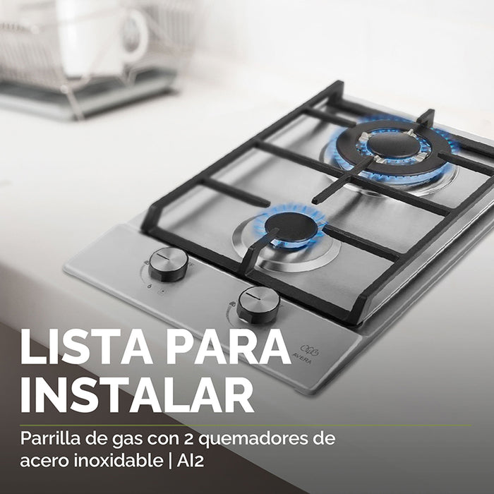 Parrilla de gas pequeña empotrada en mueble de cocina