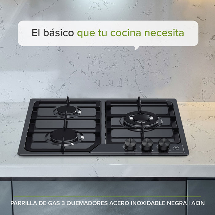 Estufa empotrable 3 quemadores de distintos tamaños