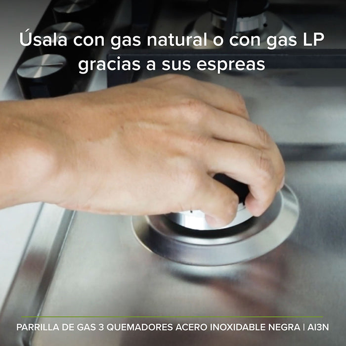 Parrilla de cocina con espreas para cambiarla de gas lp a gas natural.