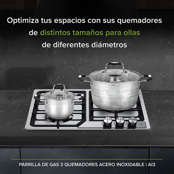 Estufa empotrable de gas con 2 ollas de acero inoxidable encima