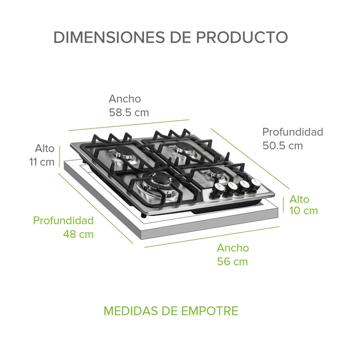 Combo Parrilla de gas 4 quemadores 58 cm + Campana de pared 60 cm