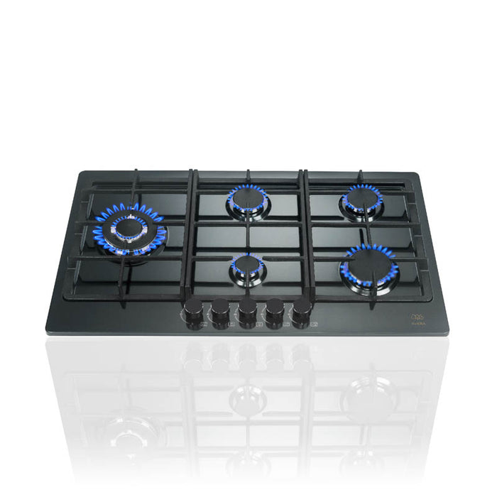 Parrilla de gas 5 quemadores 86 cm en acero inoxidable - negro