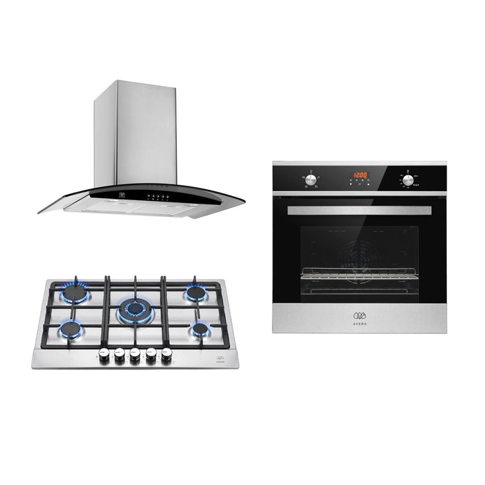 Tricombo Parrilla 5 quemadores 76 cm + Campana de pared con vidrio templado 76 cm + Horno empotrable para gas LP 60 cm