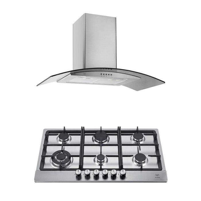 Combo Parrilla de gas 6 quemadores + Campana pared con cristal templado 90 cm