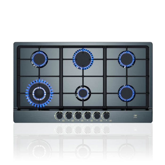 Parrilla de gas 6 quemadores 86 cm en acero inoxidable - negro