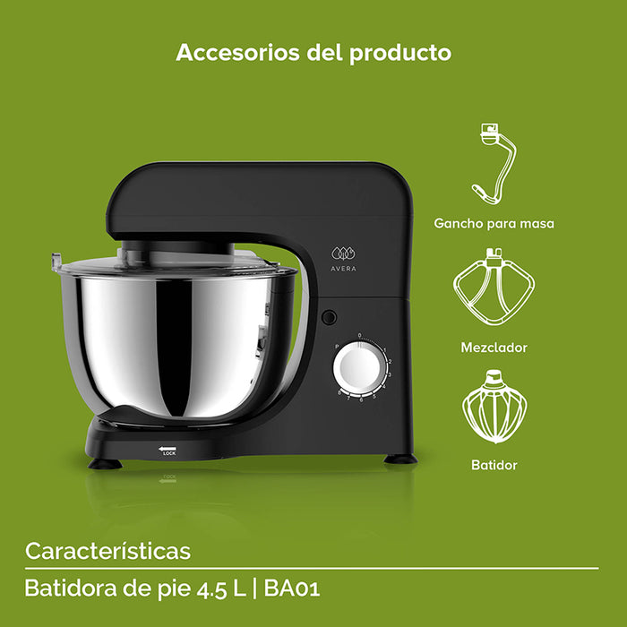 Batidora de pedestal 4.5 L con 8 velocidades + 3 accesorios