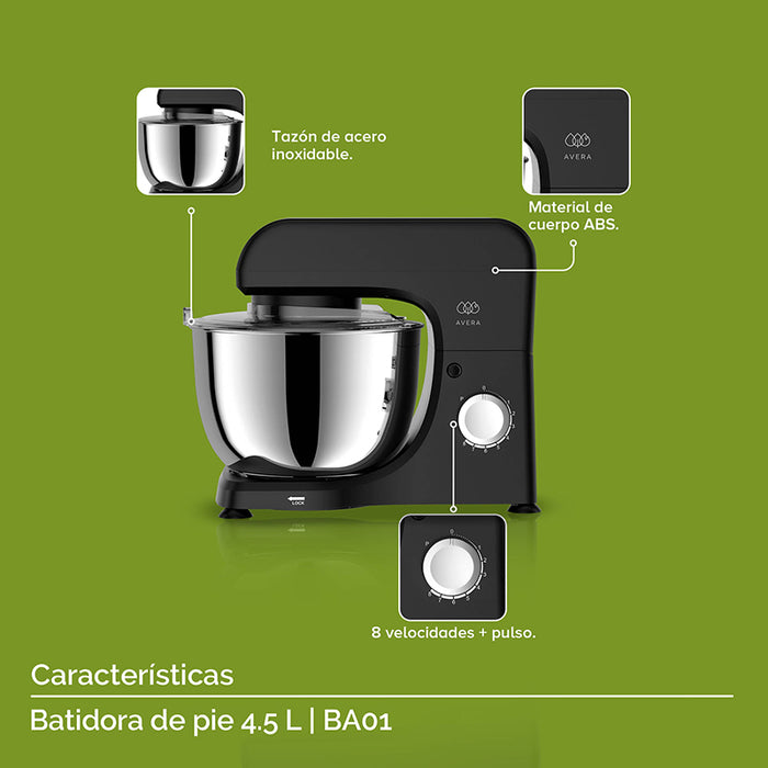Batidora de pedestal 4.5 L con 8 velocidades + 3 accesorios