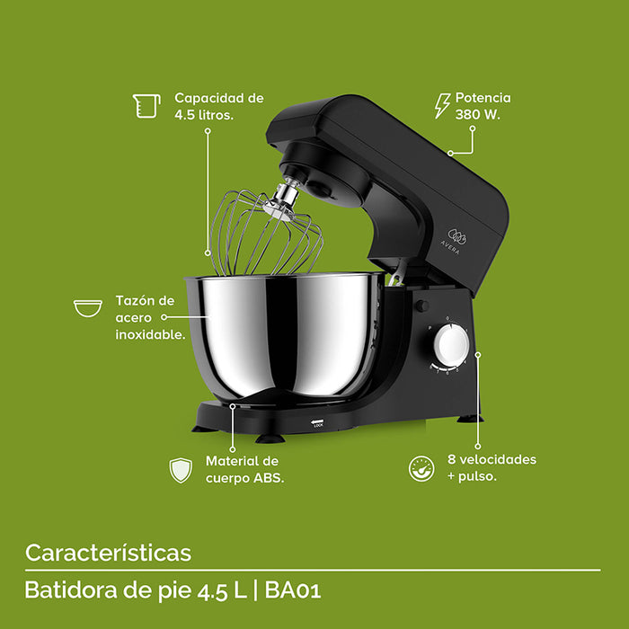 Batidora de pedestal 4.5 L con 8 velocidades + 3 accesorios