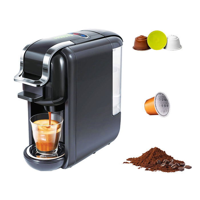 Cafetera multicápsula con cápsulas de Dolce Gusto, Nespresso y café molido.