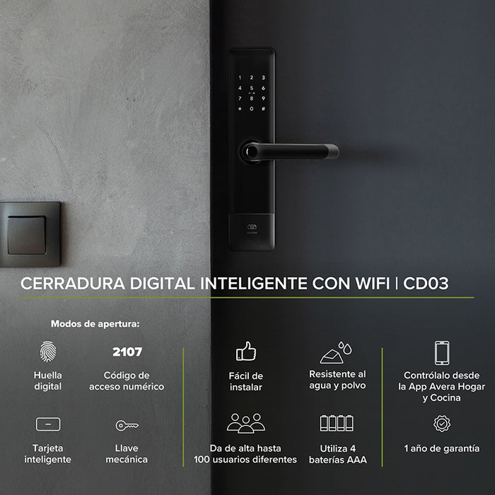 Cerradura inteligente con 4 modos de apertura + WiFi