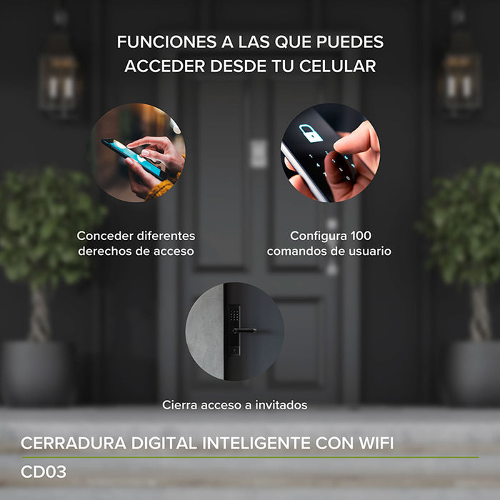 Cerradura inteligente con 4 modos de apertura + WiFi