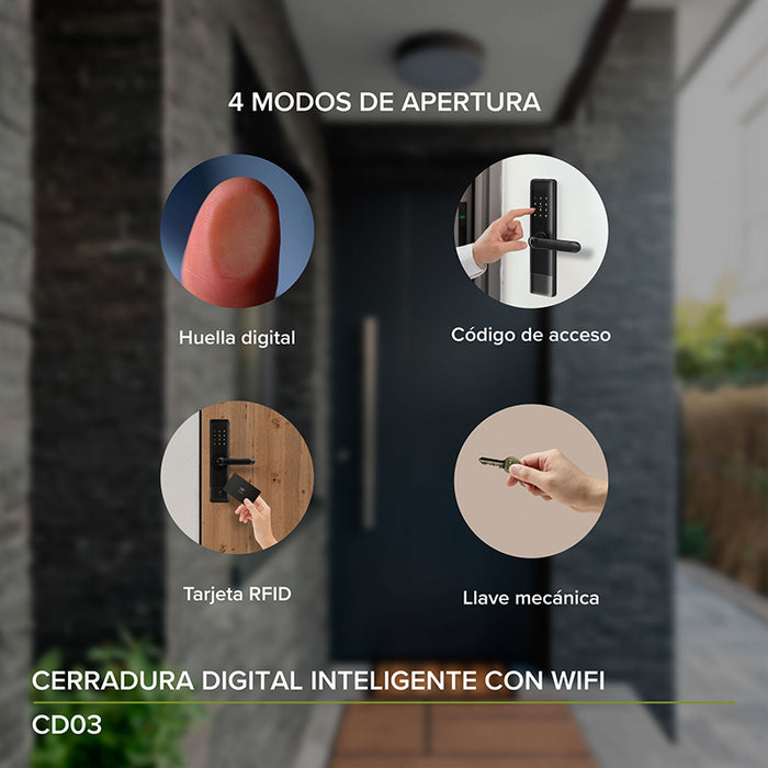 Cerradura inteligente con 4 modos de apertura + WiFi