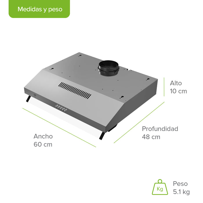 Combo Parrilla de gas 4 quemadores 58 cm + Campana de pared 60 cm